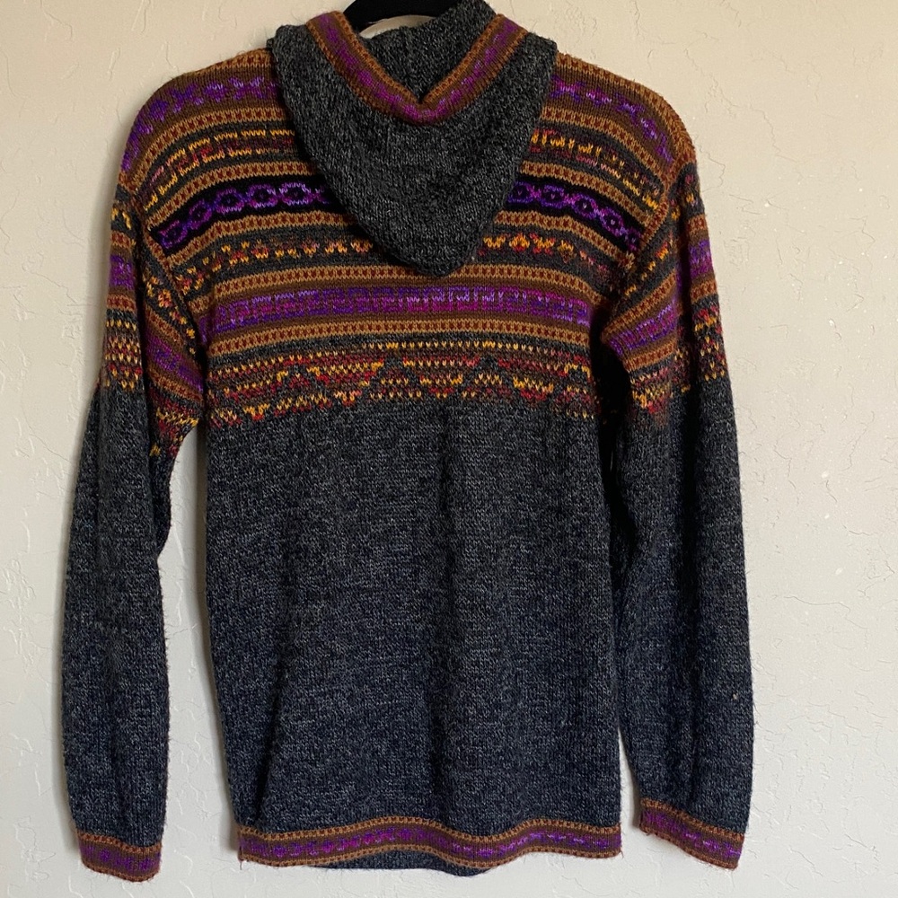 Alpaca Exotic Imports Men's Gray Multicolor Hooded Knit Sweater Size S - Picture 5 of 5